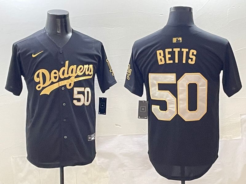 Men Los Angeles Dodgers 50 Betts Black Gold Nike 2025 MLB Jersey style 4261